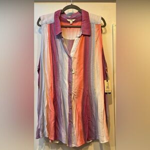 Terra & Sky Colorful Striped Button-Up Top